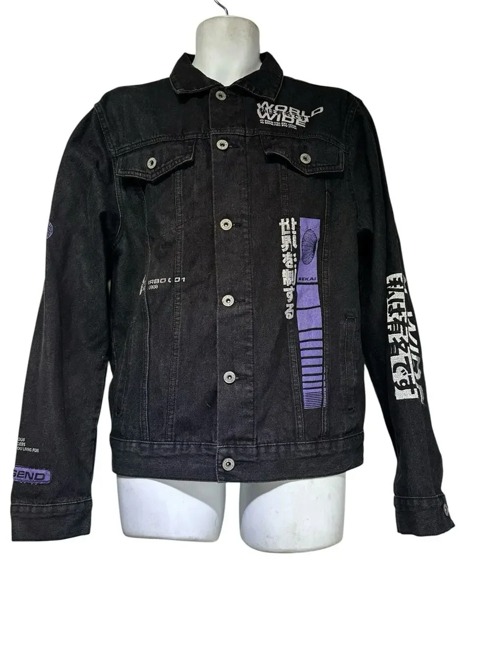 brooklyn cloth denim jacket purple embroidered graphic streetwear Size L